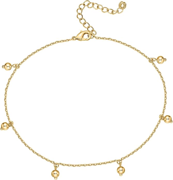 PAVOI 14K Gold Plated Anklet for Women - Trendy Link Chain Ankle Bracelet Summer Jewelry - Boho Dainty Anklets with Cubic Zirconia, Beaded, Evil Eye, Star, Station, Pearls Adjustable Gold Jewelry