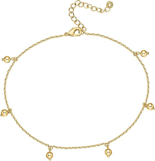PAVOI 14K Gold Plated Anklet for Women - Trendy Link Chain Ankle Bracelet Summer Jewelry - Boho Dainty Anklets with Cubic Zirconia, Beaded, Evil Eye, Star, Station, Pearls Adjustable Gold Jewelry