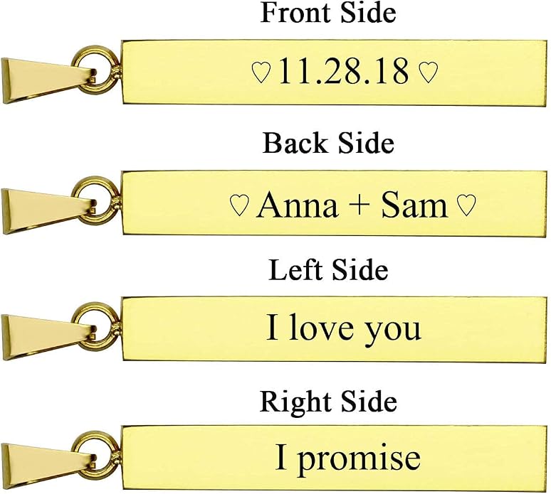 Zysta Engraving 3D Bar Name Necklace Personalized Text Message Cool Simple Design Women Customized Dangle Vertical Cuboid Stick Pendant Necklaces Stainless Steel Birthday Gift
