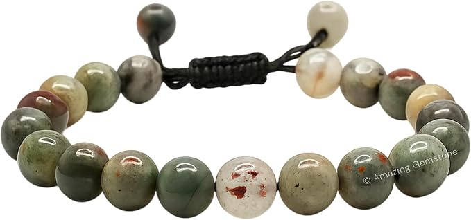 Amazing Gemstone African Bloodstone Bracelet for Women Men's Gifts - Protection Healing Crystal Bracelet - 8mm Gemstone Beaded Adjustable Bracelet Pulseras para Hombres Mujer Stocking Stuffers