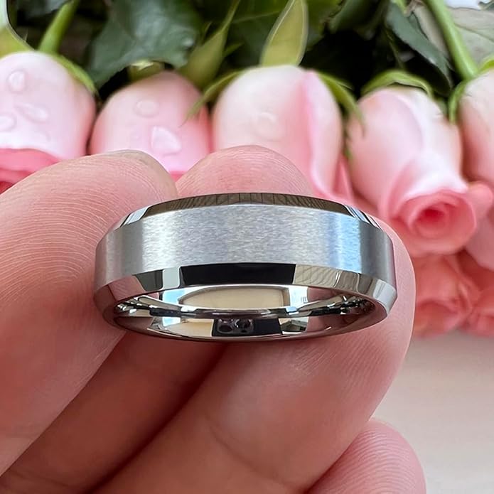 TUTISS 6mm 8mm Tungsten Rings for Men Women Fashion Engagement Wedding Bands Matte Finish Beveled Edges Comfort Fit