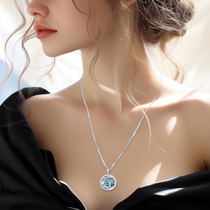 Tree of Life Necklace for Women Sterling Silver Celtic Moon Tree Moonstone Turquoise Pendant Heart Family Tree Necklace for Mother Daughter Sister Gifts