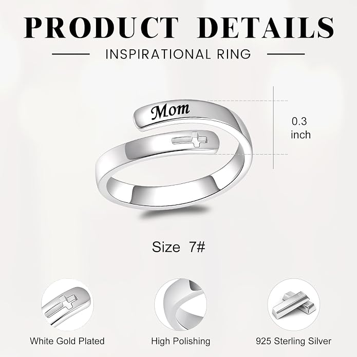 BEILIN 925 Sterling Silver Inspirational Jewelry Rings Adjustable Ring Personality Encouragement Gift for Teens Women