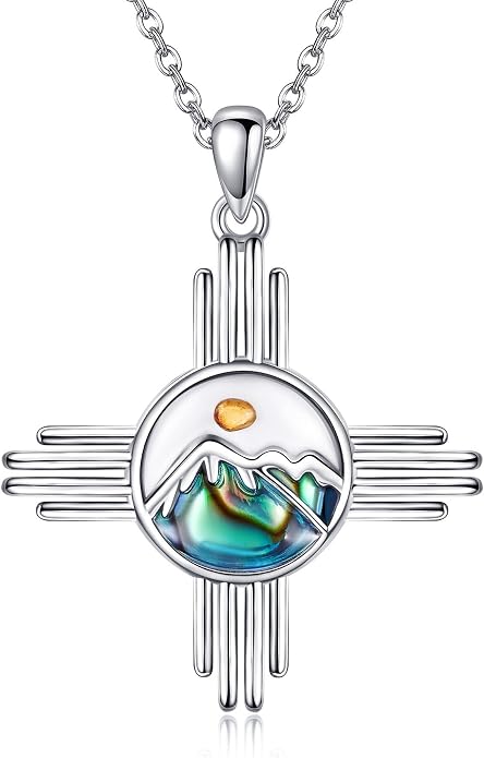 Turquoise Western Necklace Sterling Silver Moon Kokopelli/Cow Skull/Zia Sun/Mountains Pendant Necklace Turquoise Jewelry for Women Hikers Campers
