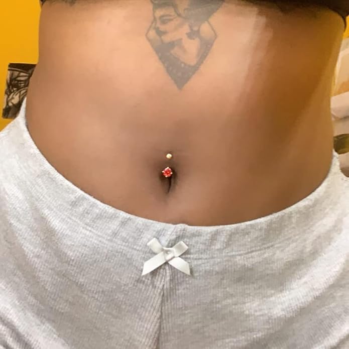 AFFY Round Shape Body Piercing Curved Barbells, Floating Navel Belly Piercing Button Premium Surgical Steel Ring in 14K Gold Over Sterling Silver