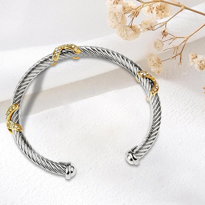 Twisted Cable Cuff Bracelets for Women 5mm Stainless Steel Cuff Bangle Bracelet Designer Inspired Jewelry Valentine Day Gift
