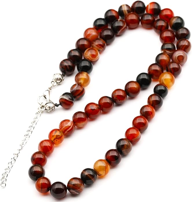 Natural Gemstone Beaded Choker Necklace | 8mm Handmade Adjustable Jewelry for Men & Women | Chakra Balancing Crystal Necklace | Spiritual Gift | Macrame Cord with Extender