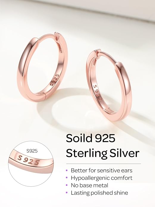 ChicSilver 925 Sterling Silver Huggie Hoop Earrings Small Hoop Earrings for Women Hypoallergenic Silver Huggie Earring Cartilage Earrings for Women (6/8/10/12/14/16/18/20MM)