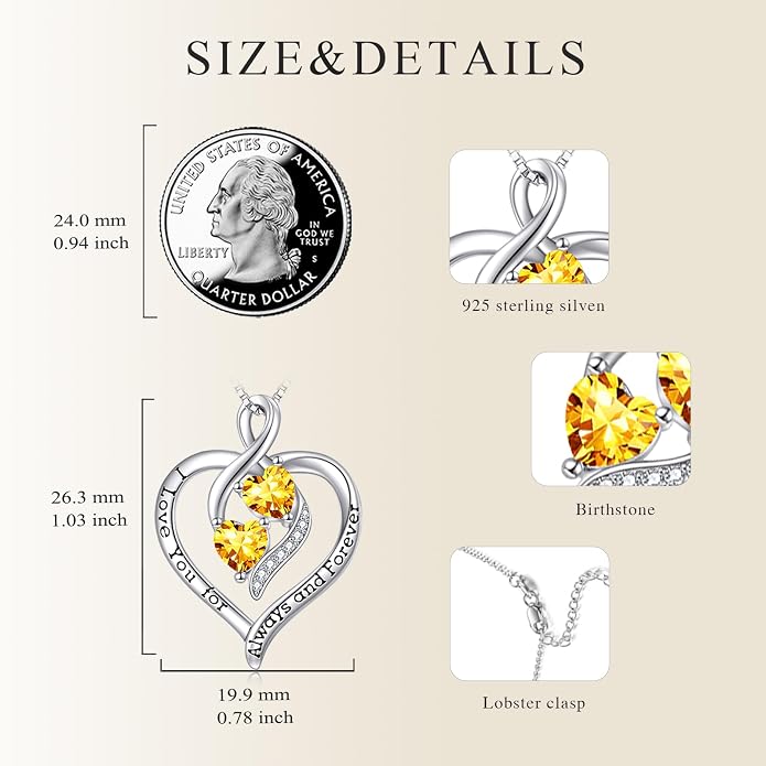 Hancock Forever Love Heart Birthstone Necklaces for Women 925 Sterling Silver Women Pendant Necklace, Mother’s Day Birthday Anniversary Jewelry Gift for Woman Mother Mom Wife Her