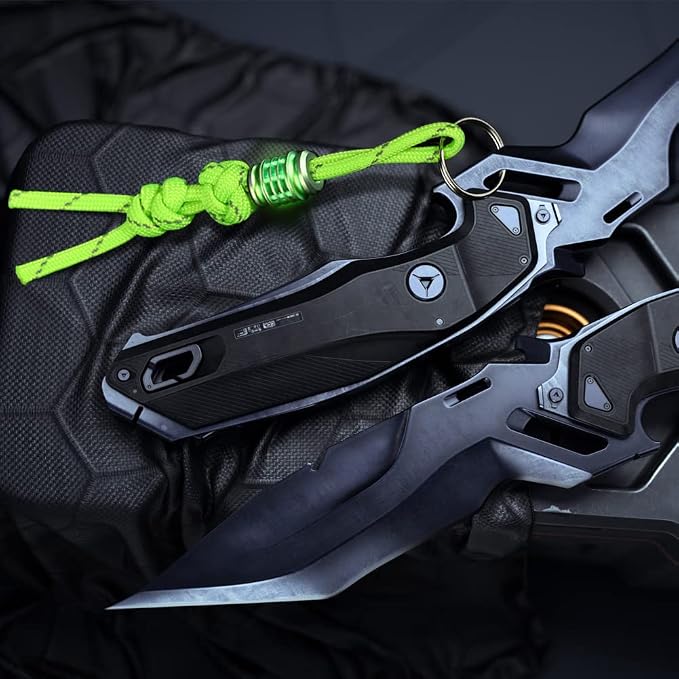 Titanium Paracord Lanyard: Glow 550 Bar in The Dark | 6 Glass Luminous Tube 1.5x6mm, CNC Metal TC4 EDC Knife Beads