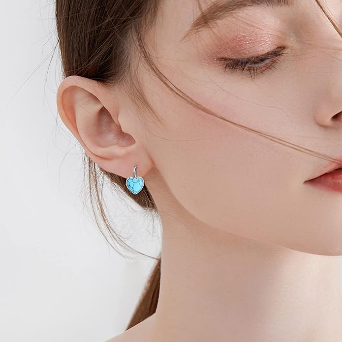 WINNICACA Leverback Earrings for Women 925 Sterling Silver Tree of Life Earrings Dangle Drop Turquoise Moonstone Moss Agate Heart Jewelry Gifts for Women Her Wife Anniversary Birthday Gifts