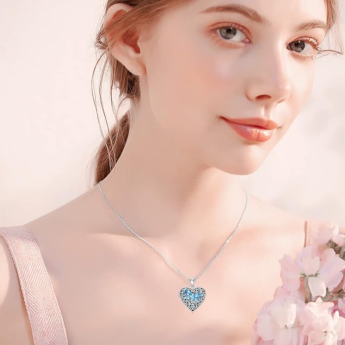 Dorunmo Personalized Locket Necklace 925 Sterling Silver that Holds Pictures Butterfly Birthstone Photo Heart Locket Custom Jewelry Congratulations New Beginnings New Job Gifts for Women