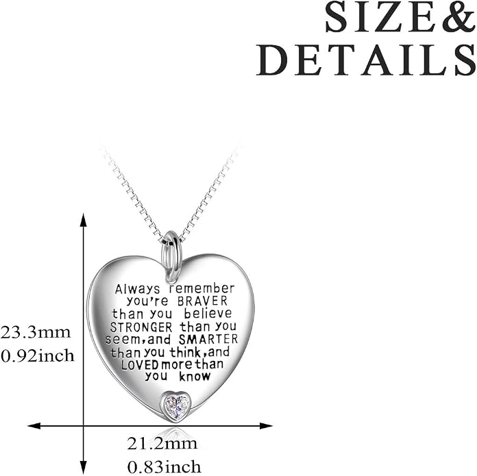 YFN Sterling Silver Always Remember You are Braver Than You Believe Jewelry Pendant Necklace Inspirational Gifts