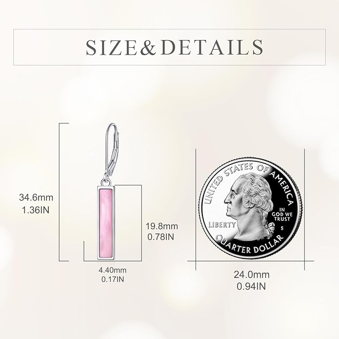 CRMAD Abalone Shell Bar Earrings for Women Sterling Silver Leverback Earrings Abalone Jewelry Gift