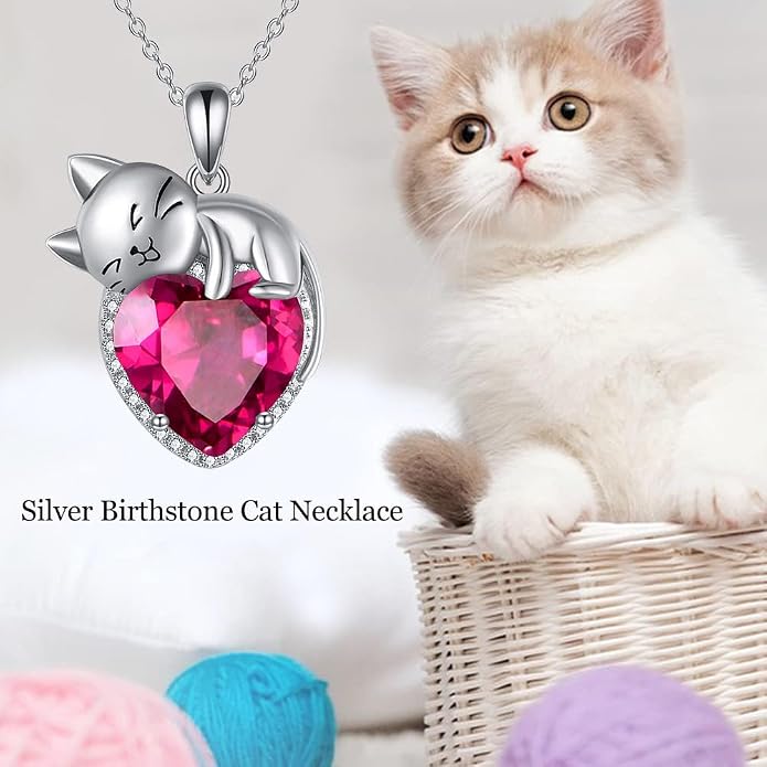 Cat Necklace Sterling Silver Cat Zircon Pendant Gothic Jewelry for Women Animal Lovers Gifts