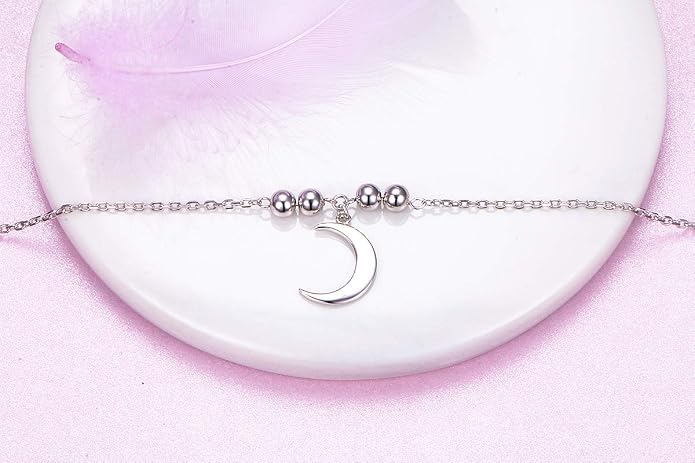 FLYOW S925 Sterling Silver Anklet for Women Summer Boho Beach Charm Adjustable Foot Ankle Bracelet Jewelry Birthday Gift