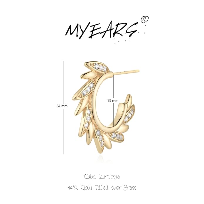 MYEARS Women Hoop Earrings Gold 14K Gold Filled Small Simple Handmade Hypoallergenic Everyday Illusion Jewelry