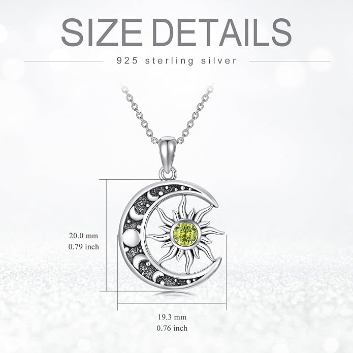 Sun and Moon Necklace 925 Sterling Silver Sun Moon Pendant Gemstone Jewelry Gifts for Women