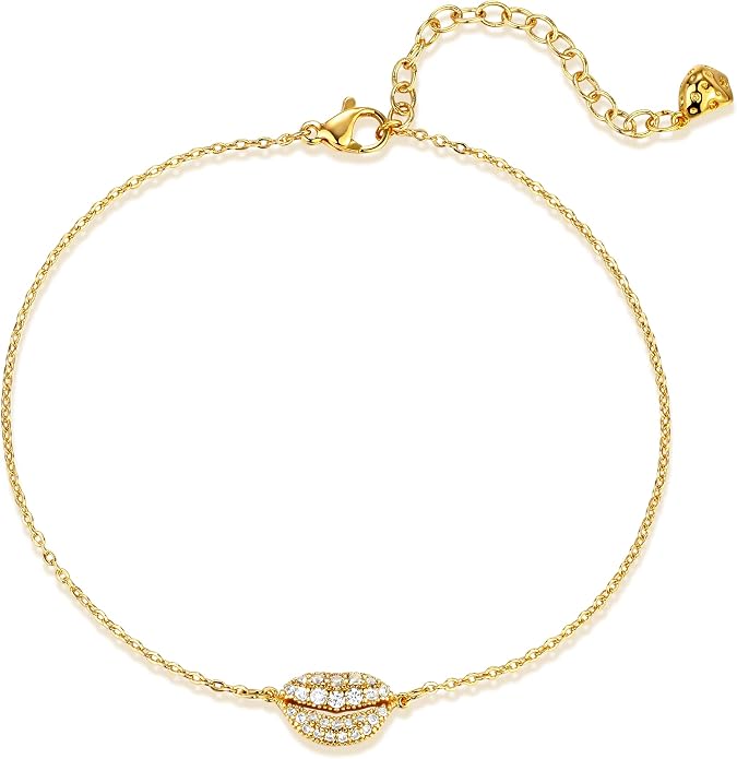 LOYATA Dainty Ankle Bracelet,14K Gold Plated Tiny Bead Anklet Dainty White Cubic Zirconia Cross Tassel Foot Chain Cute Lucky Moon Evil Eye Foot Jewelry Boho Anklets for Women