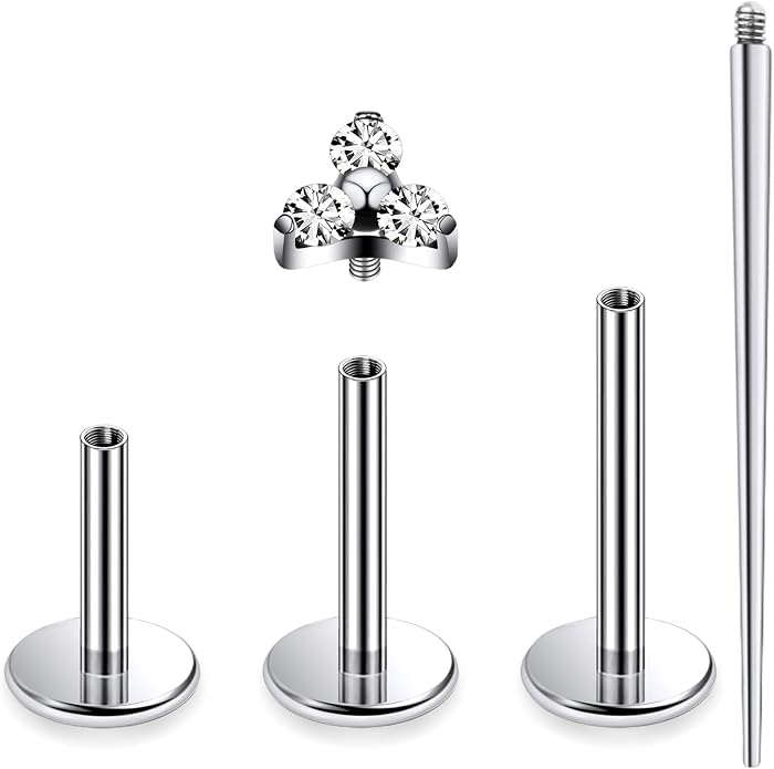 16G Astm F136 Titanium Internal Thread Flat Back Earrings Nose Studs Tragus Forward Helix Conch Cartilage Lobe Earrings Stud Medusa Labret Monroe Lip Ring Piercing Jewelry For Women Men