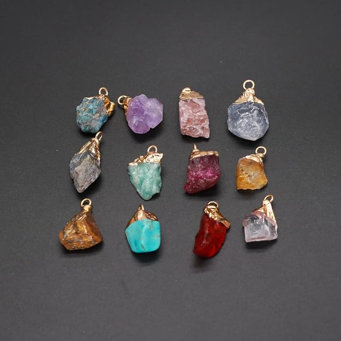 LE SKY 12 Pcs Natural Stone Pendants Irregular Shape Small Raw Chakra Healing Crystal Agate Stone for Jewelry Making Necklace Decoration