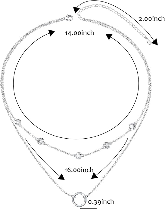 Layered Choker Necklaces for Women S925 Sterling Silver Circle/Heart/Cross/Star Multi Layered Necklace Handmade Bead Chain Adjustable Jewelry for Birthday