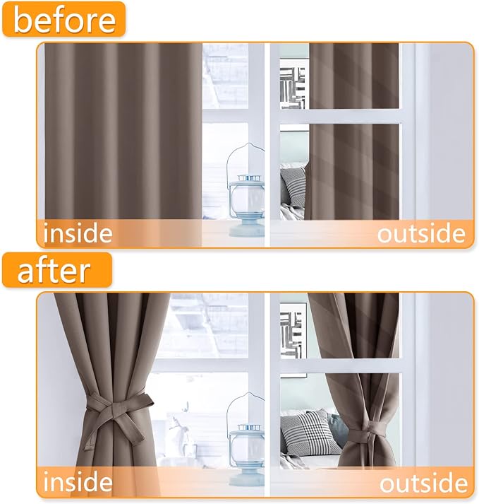 Hiasan RV Blackout Curtains for Bedroom, 52 x 36 Inches Long - Thermal Insulated & Light Blocking Window Curtains for Living Room/Kids Room, 2 Drape Panels Sewn with Tiebacks, Tan