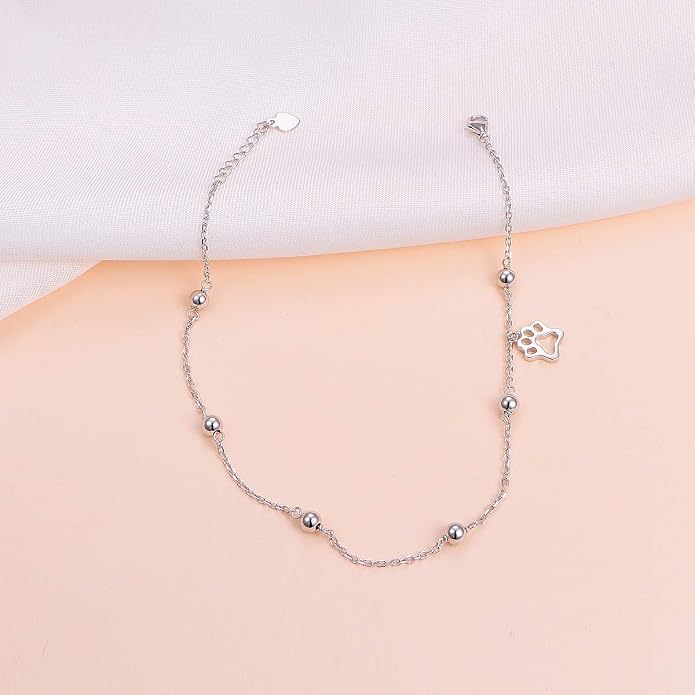 FLYOW S925 Sterling Silver Anklet for Women Summer Boho Beach Charm Adjustable Foot Ankle Bracelet Jewelry Birthday Gift