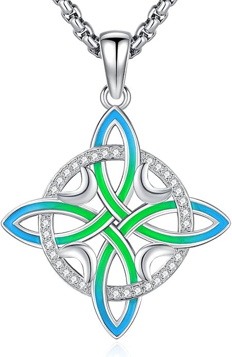 Pentagram Necklace Sterling Silver Triple Moon Goddess/Celtic Knot Witches Knot/Ankh/Sun and Moon/Hecate/Lilith/Santa Muerte/Tetragrammaton Pendant Necklace Pagan Wiccan Magic Egyptian Amulet Jewelry for Women Men
