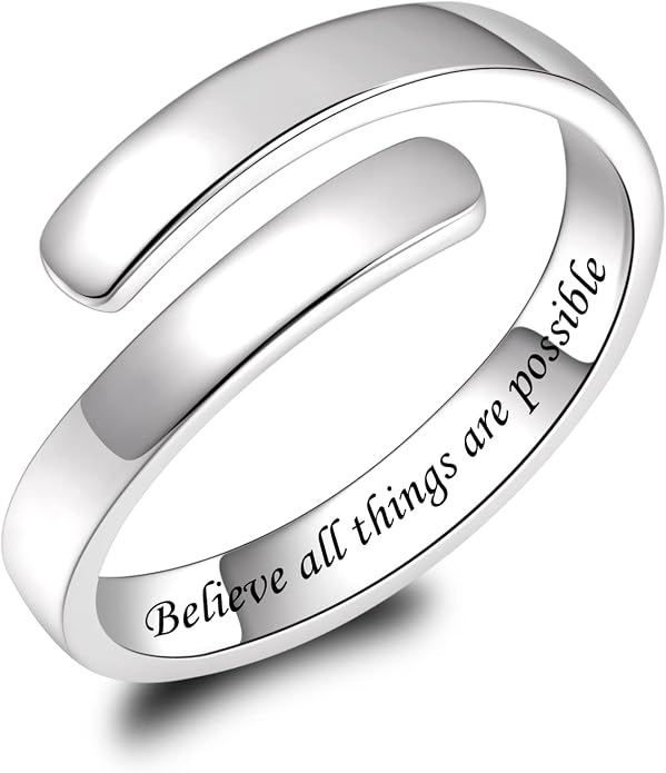 BEILIN 925 Sterling Silver Inspirational Jewelry Rings Adjustable Ring Personality Encouragement Gift for Teens Women