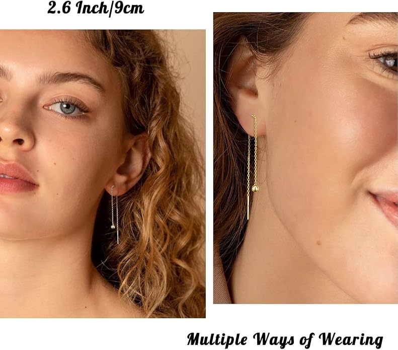 2 Pairs S925 Sterling Silver Chain Threader Earrings For Women Bar Wrap Threader Dangle Drop Earrings Lightweight Minimalist Hypoallergenic Earrings Anniversary Jewelry