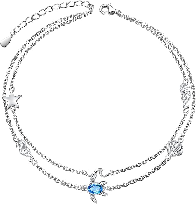 Anklets for Women 925 Sterling Silver Blue Evil Eye Infinity Butterfly Adjustable Multilayer Layered Summer Beach Ankle Bracelet Foot Chain Jewelry for Women