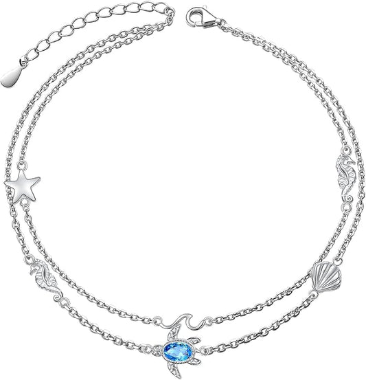 Anklets for Women 925 Sterling Silver Blue Evil Eye Infinity Butterfly Adjustable Multilayer Layered Summer Beach Ankle Bracelet Foot Chain Jewelry for Women