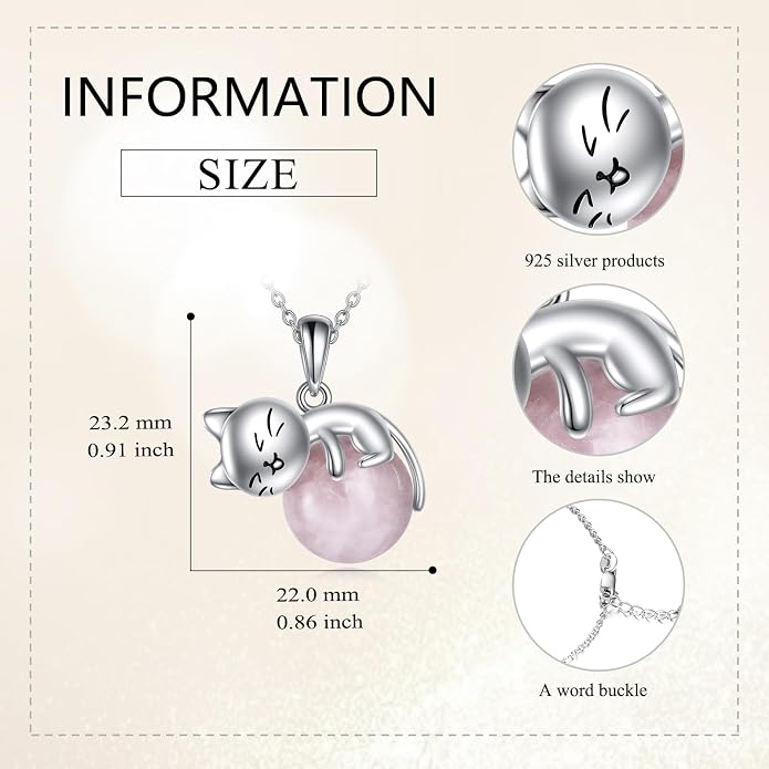 Cat Necklace Sterling Silver Cat Zircon Pendant Gothic Jewelry for Women Animal Lovers Gifts