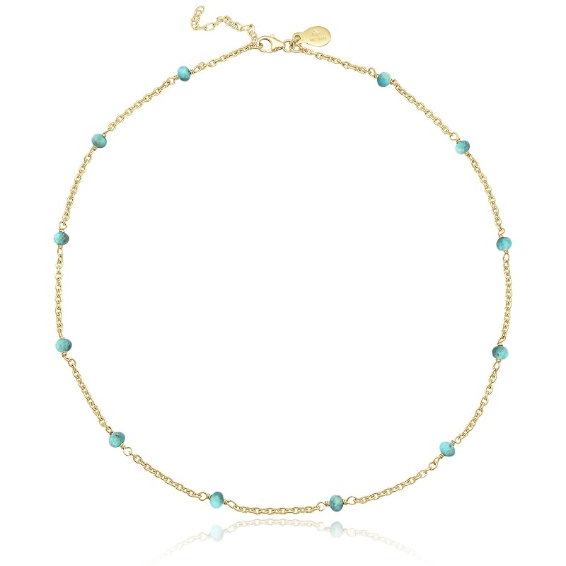 Turquoise Necklace for Women, Premium Beaded Gold Necklaces for Women - Tarnish Free 18K Gold Vermeil Certified S925 Classic Statement Necklace Gold Jewelry for Women - Mothers Day Gifts for Mom Wife