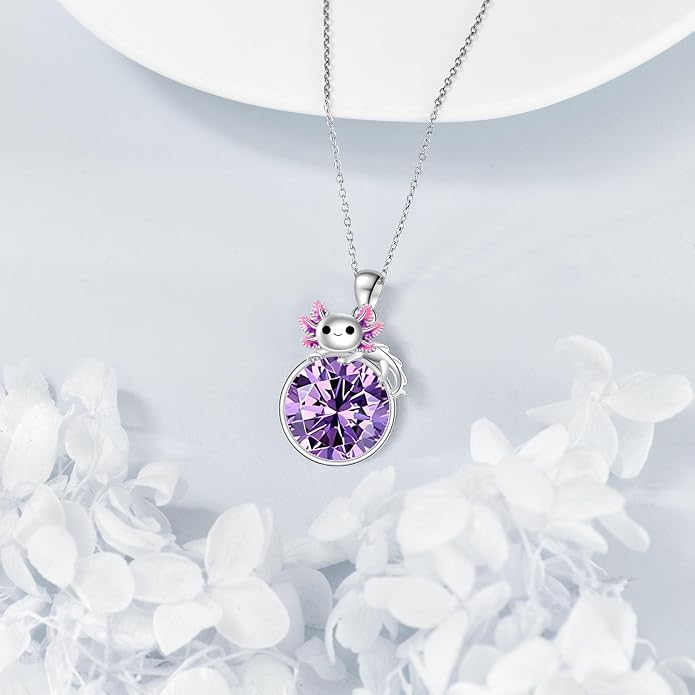 Birthstone Axolotl Necklace Sterling Silver Axolotl Pendant Cubic Zirconia Jewelry Birthday Gifts for Women Men