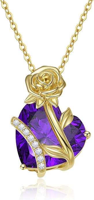 Anniversary Birthday Gifts for Women - Heart Birthstone Necklace: 925 Sterling Silver Rose/White/Yellow Gold Pendant Necklaces Gold Jewelry Gift for Wife Girlfriend Mom Daughter Grandma