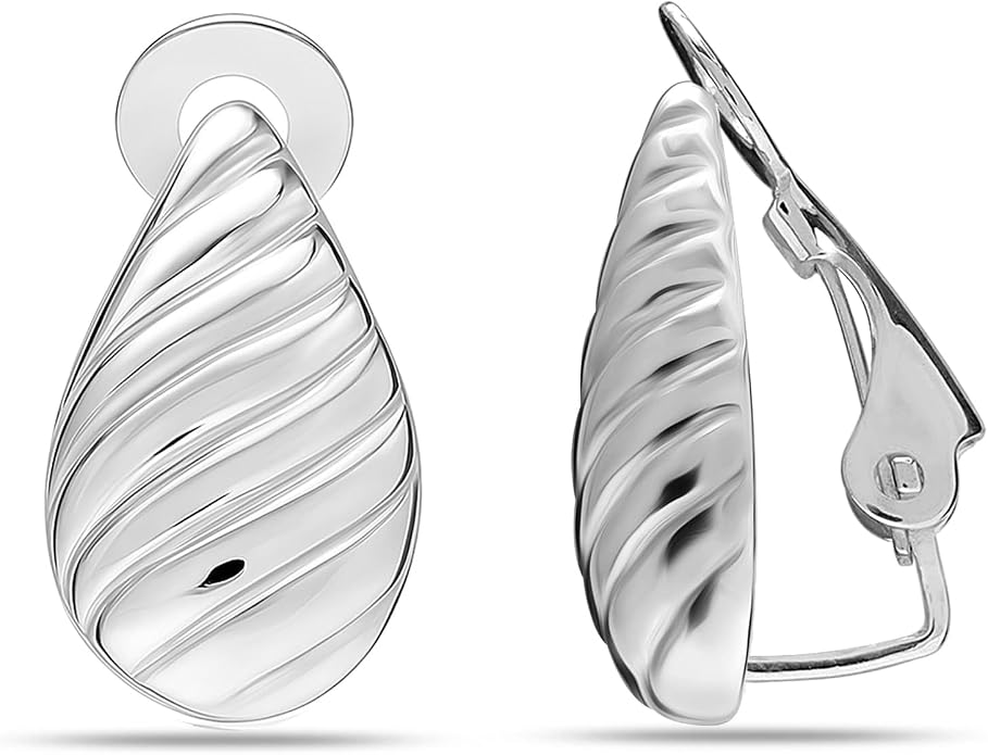 LeCalla 925 Sterling Silver Small Medium Clip On Earrings Non-Pierced Clip-On Stud Earring for Teen Women