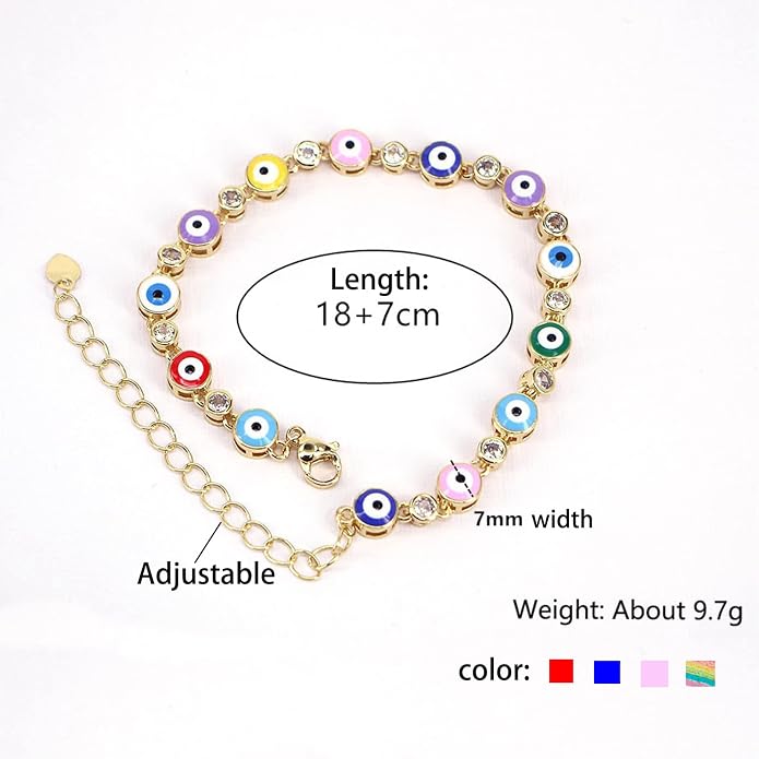 Gold Bracelets for Women Evil Eye Dainty Bracelet Adjustable Turkish Blue Pink Red Evil Eye Protection Bracelet Jewelry