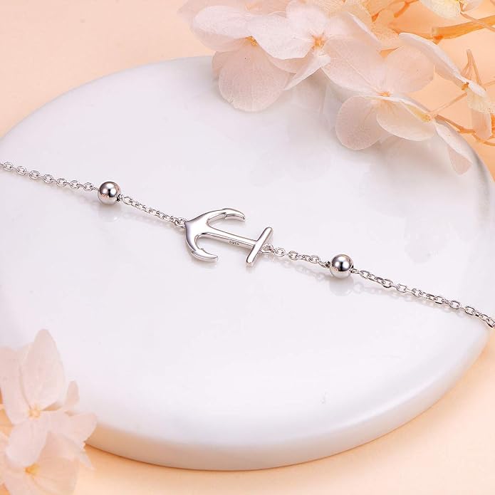 FLYOW S925 Sterling Silver Anklet for Women Summer Boho Beach Charm Adjustable Foot Ankle Bracelet Jewelry Birthday Gift