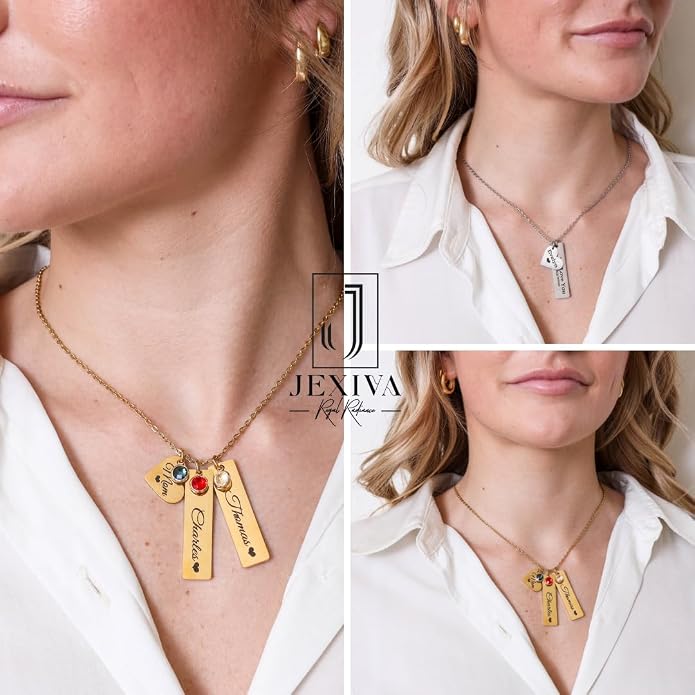 Custom Engraved 3D Vertical Pillar Bar Necklace – Personalized Name Pendant – 1 to 4 Sides – Non-Tarnish Stainless Steel – Gold/Silver – Adjustable Chain – Gift for Her, Mom/Dad With Kids Names