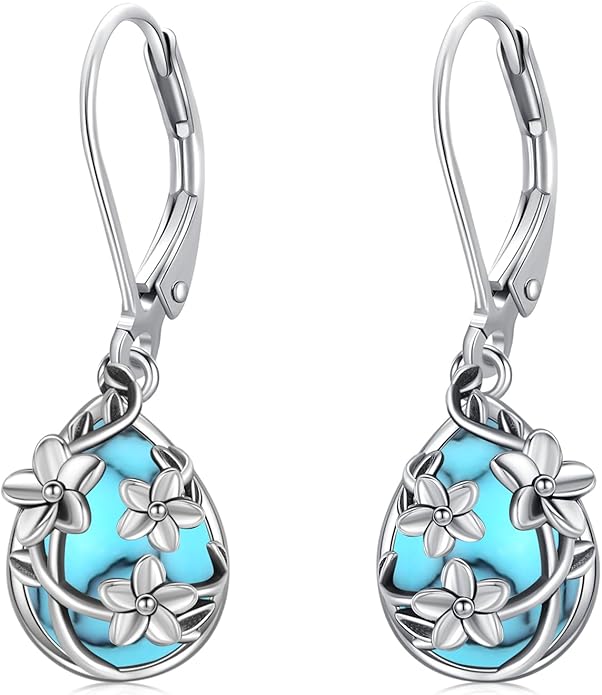 Flower Earrings 925 Sterling Silver Flower Teardrop Leverback Dangle Earrings Jewelry Gifts for Women Girls