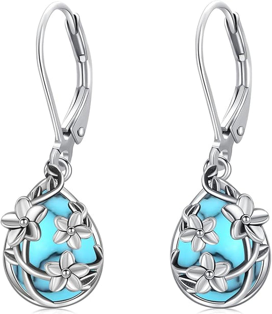 Flower Earrings 925 Sterling Silver Flower Teardrop Leverback Dangle Earrings Jewelry Gifts for Women Girls
