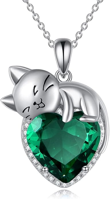 Cat Necklace Sterling Silver Cat Zircon Pendant Gothic Jewelry for Women Animal Lovers Gifts