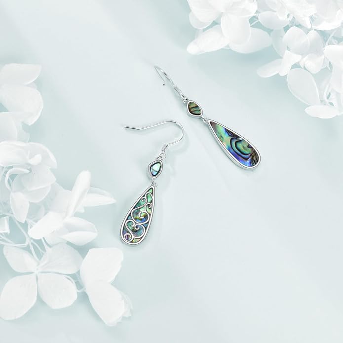 TIGER RIDER Abalone Shell 925 Sterling Silver Dangle Earrings Lightweight Filigree Dangle Drop Earrings for Women