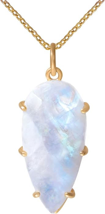 Lunatik Moonstone Necklace for Women – 925 Sterling Silver & 18K Gold Plated, Natural Rainbow Moonstone Pendant – June Birthstone Necklace