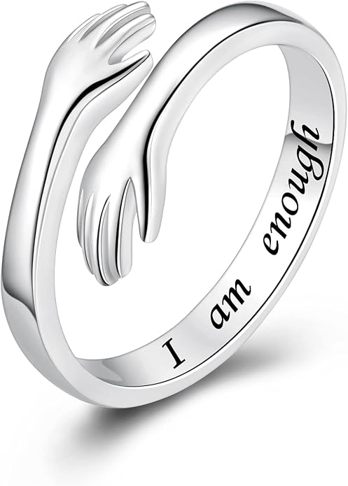 S925 Sterling Silver Hug Rings for Women Teen Girls Adjustable Ring for Granddaughter Daughter Hope Promise Friendship Hand Ring Jewelry for Birthday Graduation Christmas Mothers Day Valentines Gifts