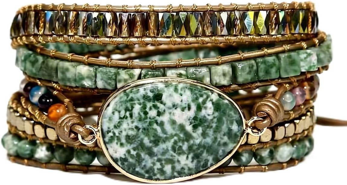 Boho Wrap Bracelet for Women, Handmade Natural Imperial Jasper Multi-Layer Stone Beaded Bracelet, Bohemian Healing Crystal Stone Jewelry Gifts