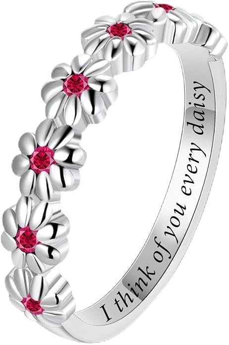 Dainty Daisy Ring for Women, S925 Sterling Silver Cubic Zirconia Sunflower Flower Ring For Daughter, I Think Of You Every Daisy Ring, Birthstone Flower Ring