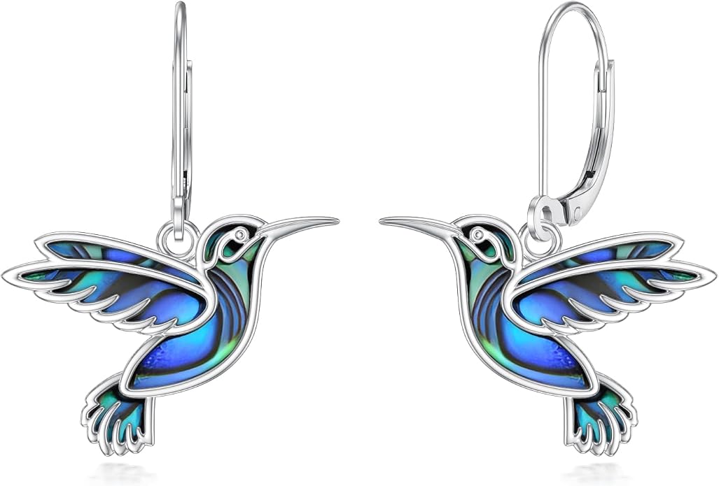 Hummingbird Earrings 925 Sterling Silver Abalone Shell Bird Dangle Earrings Hummingbird Jewelry Gifts for Women